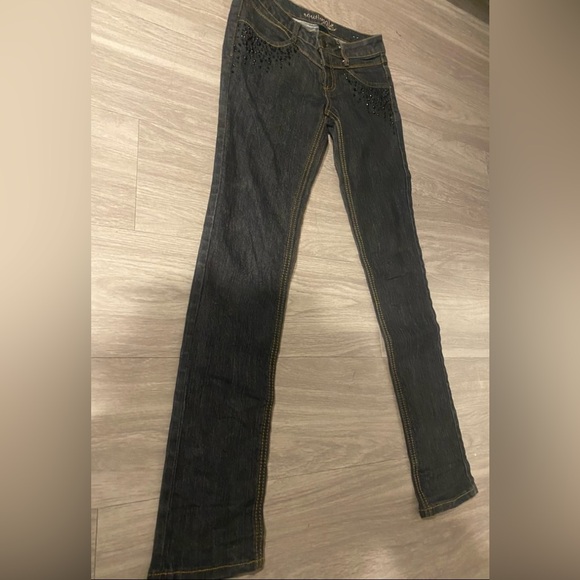 💎 Y2K Southpole Dark Wash Rhinestone Pocket Bootcut Jeans ✨ - Picture 6 of 8
